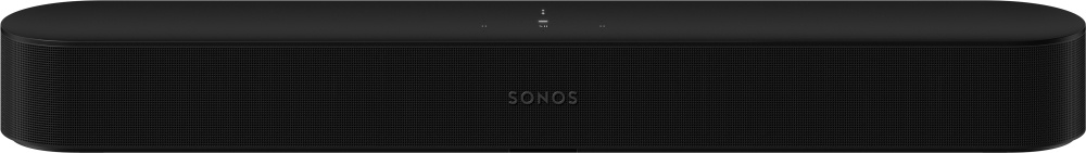 Svart soundbar med slimmad design och Sonos-logotyp framtill.