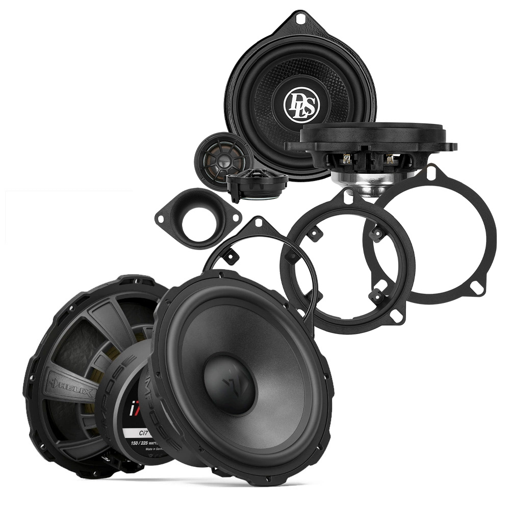 Högtalarpaket med komponenter för BMW i4 Standard-ljudsystem.