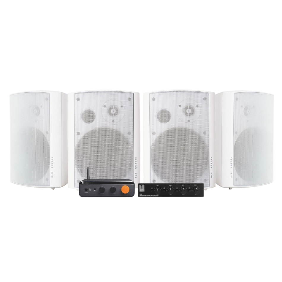 2 par DLS MB6i i vitt med Fosi Audio BT20 Max, multiroompaket