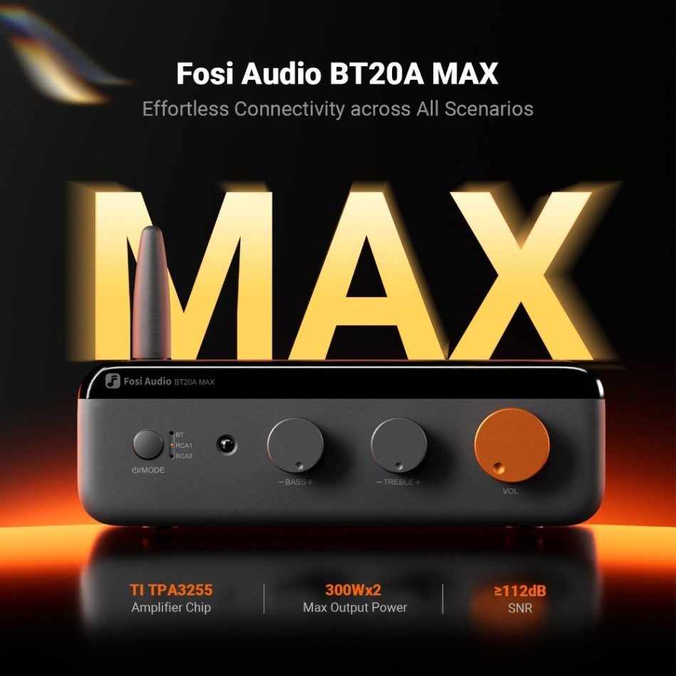 4-pack Yamaha NS-AW392 i vitt med Fosi Audio BT20A Max och högtalarväxel, utomhuspaket