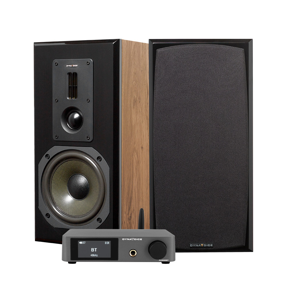 Högtalare och förstärkare i stereopaket med trådlös Bluetooth.