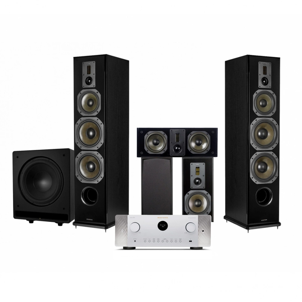 Dynavoice Definition 5.1 hemmabiopaket med Marantz Cinema 60 silver