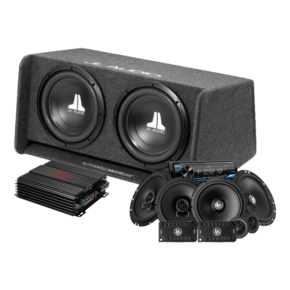 JL Audio CP212-W0v3 med RA1200W, KD-X382BT och DLS-högtalare, helhetspaket