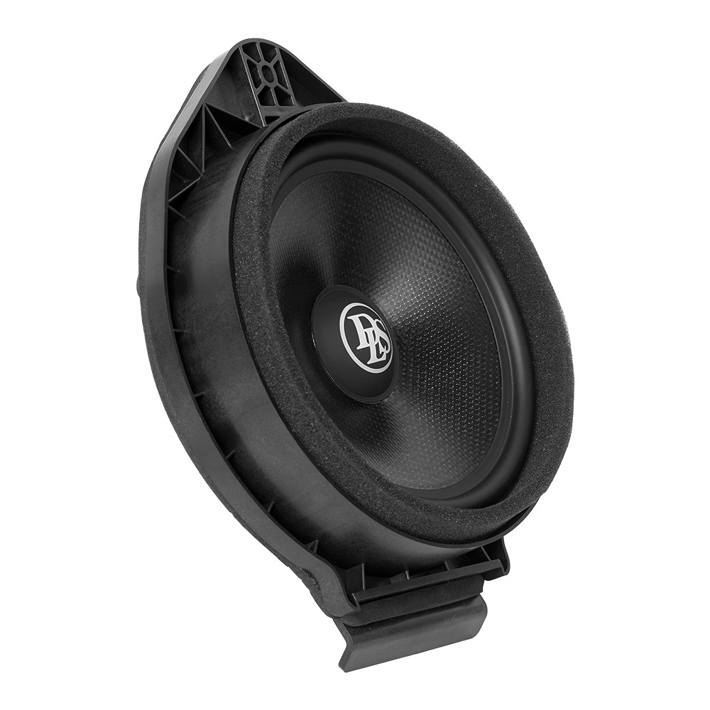 En svart högtalare med rund form och gummi kant.