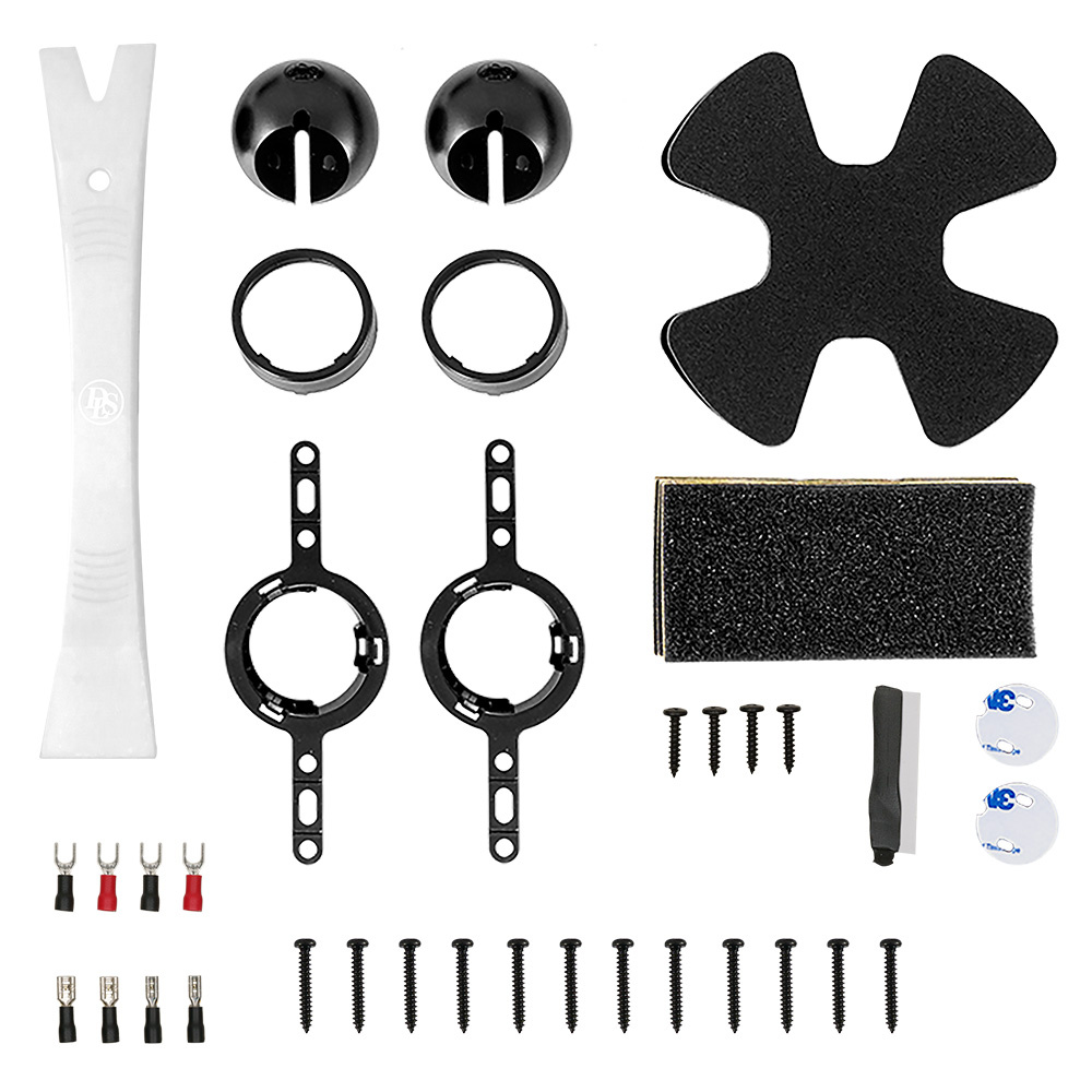 Verktyg och delar för installering av DLS Cruise CRPP-U6.25 ljudsystem.