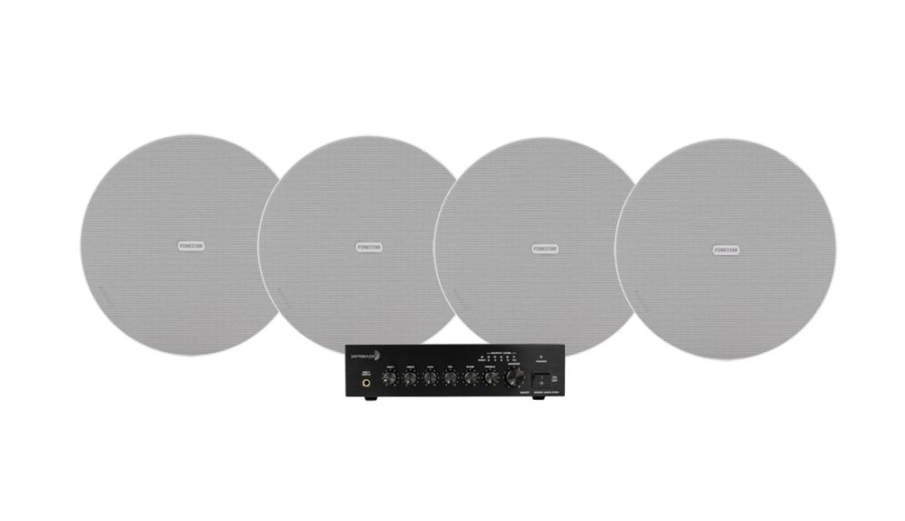 Dayton Audio DA40T med 4st Fonestar Sky-8T, kommersiellt 100V-paket