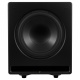 Dynavoice Definition DF-8II 5.1 högtalarpaket med CSB-V12, svart Svart subwoofer med rund högtalare och en enkel, stilren design.