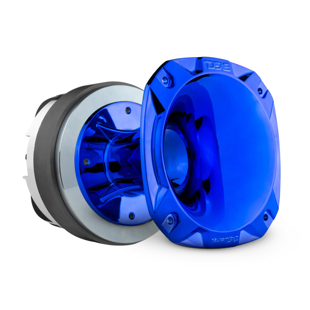 En 2-tums ljuddriver med ett glänsande blått horn och svart ram.