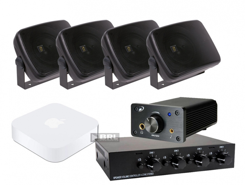 Veres lådhögtalare, högtalarväxel & Dayton Audio förstärkare + Advance Acoustics WTX alt. Airport express