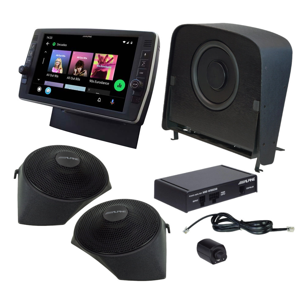 Komplett ljudsystem med stereo, högtalare och subwoofer för Fiat Ducato.