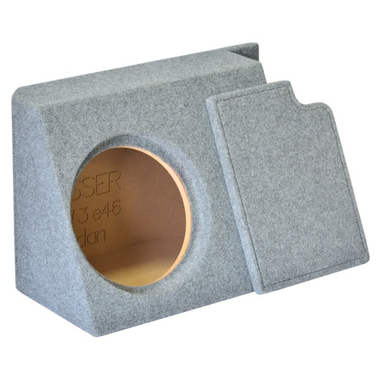 Ett grått baslåda för BMW E46 Sedan med rund öppning.