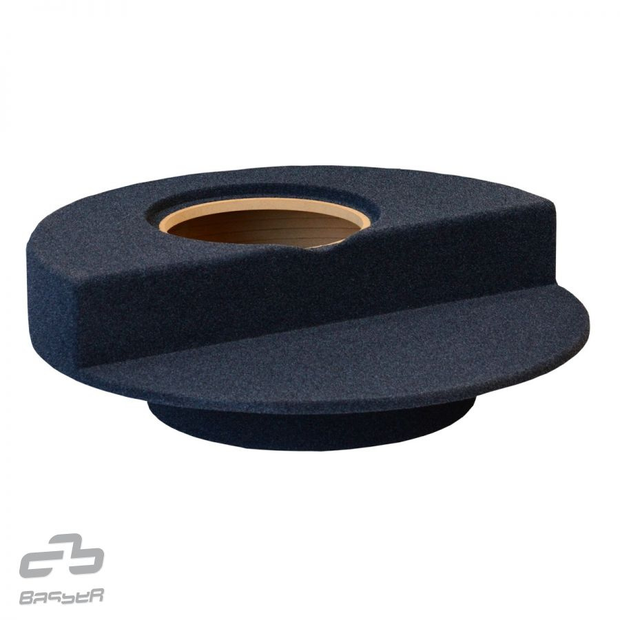 En rund högtalarlåda med ett ulligt ytskikt för BMW E46 Touring.