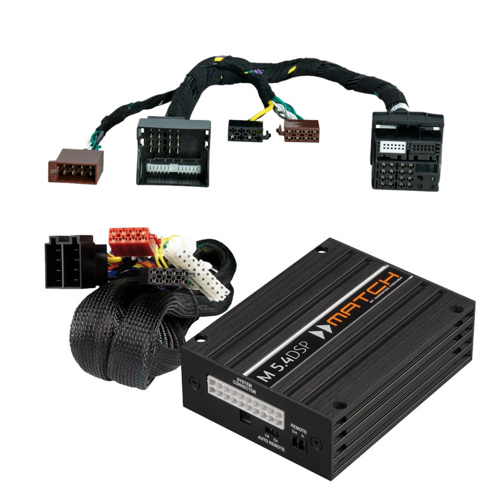 Ljuduppgraderingssystem för BMW, inklusive kablar och förstärkare.