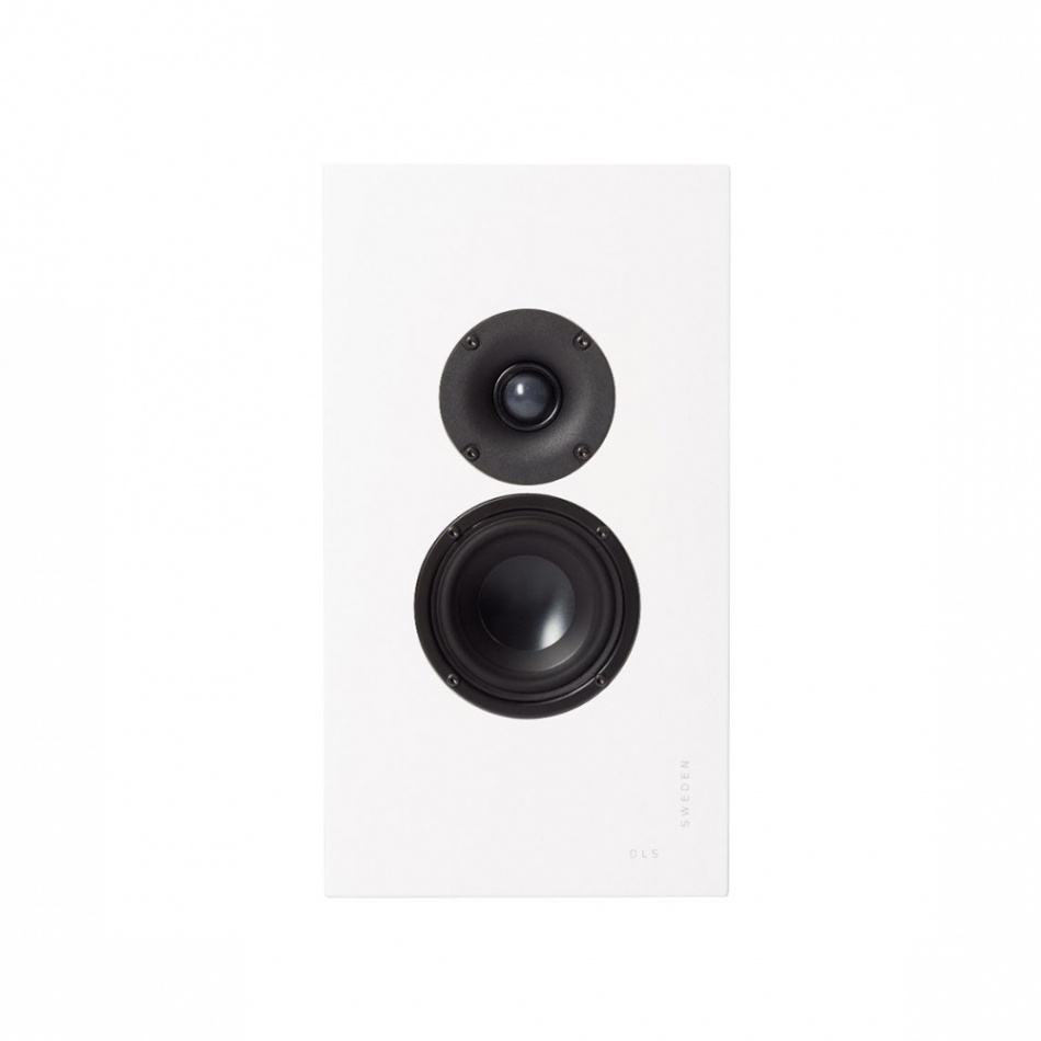 Vitt högtalarsystem med två element, avsett för väggmontering.