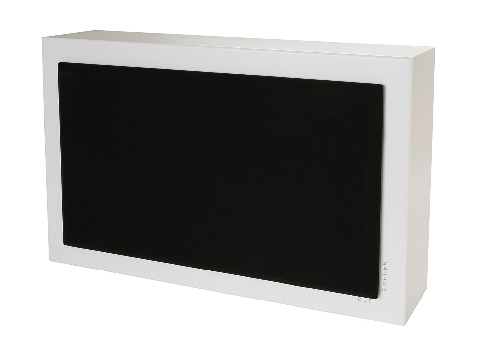 Högtalarkapsel med svart front och vit ram för DLS Flatbox XXL & Flatsub 8.2.