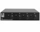 Dynavoice CA802BT, SC4B & 2 par mattvita DLS Flatbox Midi En svart högtalarkontroller med fyra volymreglage och strömbrytare.