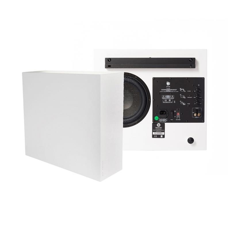 2-pack DLS Flatsub Midi vägghängningsbar aktiv subwoofer, mattvit