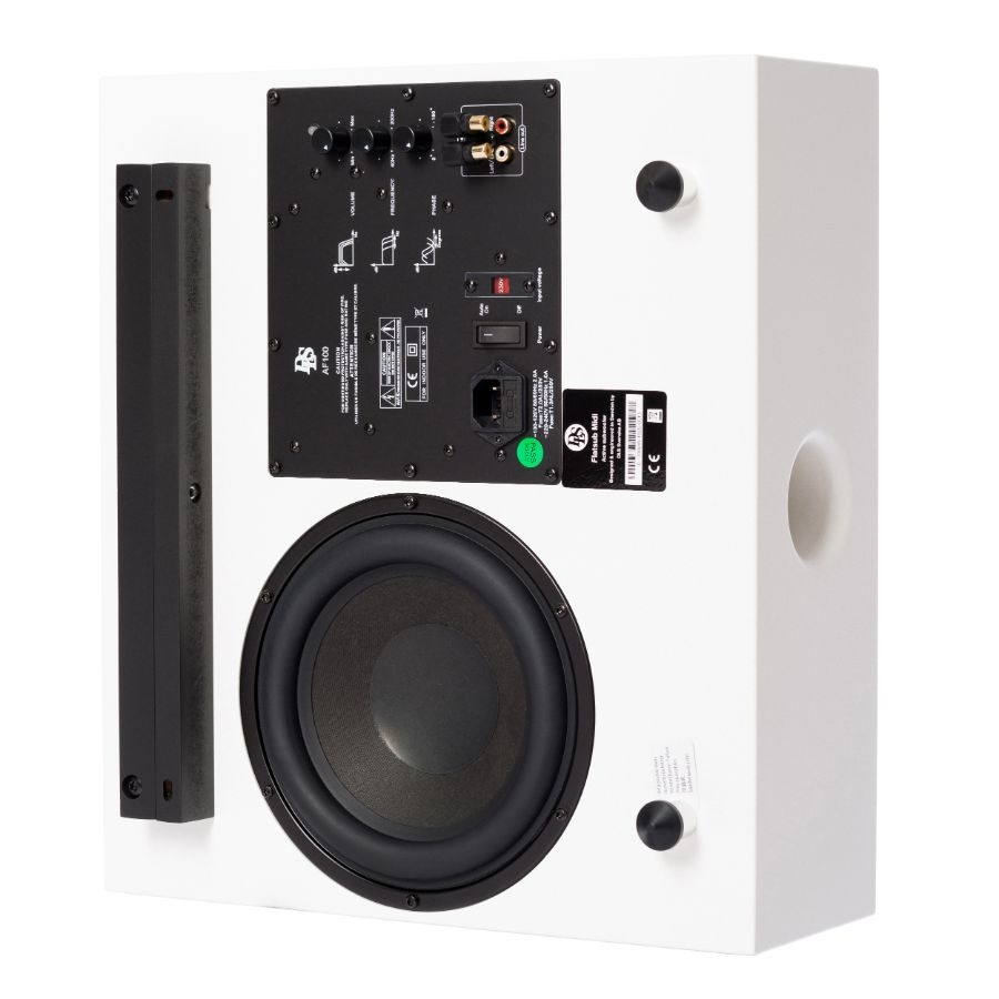 2-pack DLS Flatsub Midi vägghängningsbar aktiv subwoofer, mattvit