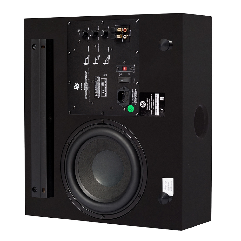 2-pack DLS Flatsub Midi vägghängningsbar aktiv subwoofer, mattsvart