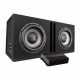DS18 GEN-X210LD & Bass Habit Rebel RA2000W, baspaket Två subwoofers i låda med en förstärkare, svart design.