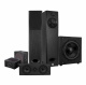 System One H16B med Around-5 5.1 högtalarpaket, svart Ett svart högtalarpaket med flera enheter för surroundljud.