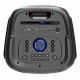 2-pack Arcsound HAZE XXL, tung partyhögtalare med trådlös mikrofon och Bluetooth En svart partyhögtalare med kontroller för ljud och anslutningar.