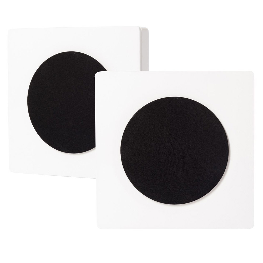 Vita vägghögtalare med svart cirkel, två pack.