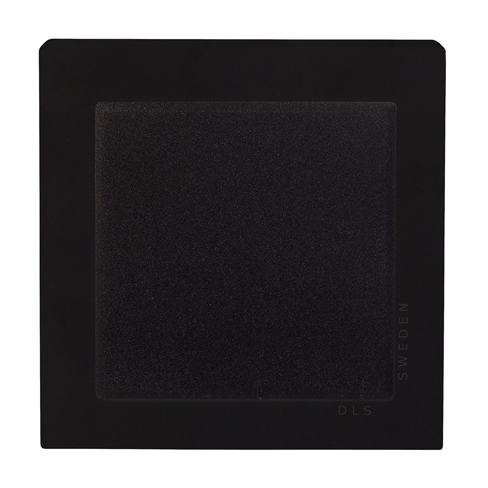 Kompakt, mattsvart vägghögtalare i stilren design.