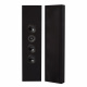 2-pack DLS Flatbox XXL on-wall högtalare, mattsvart Two tall, matte black wall-mounted speakers with multiple drivers.