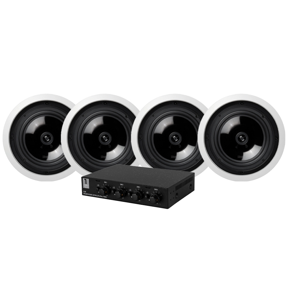 Två par takhögtalare och en högtalarväxel.