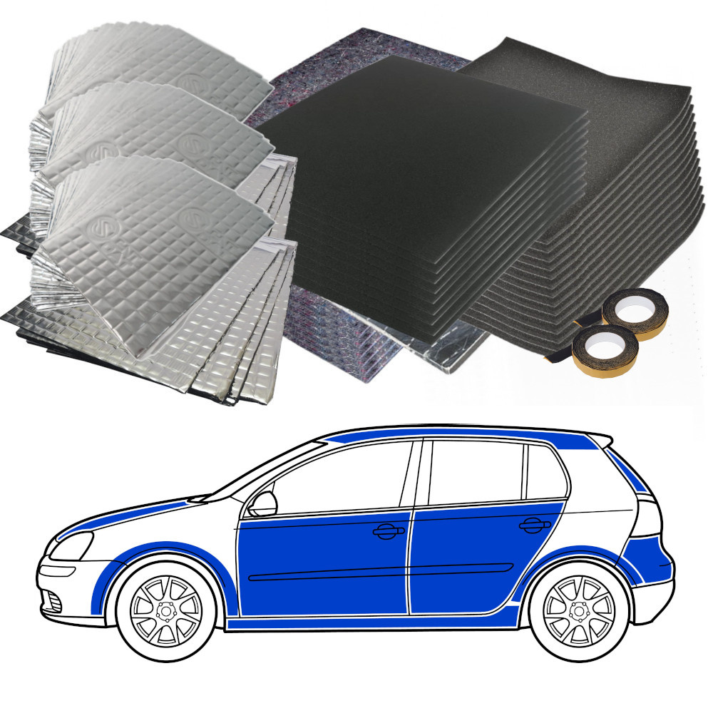 Ljudisoleringsmaterial för halvkombi, inklusive kuddar och tejp.