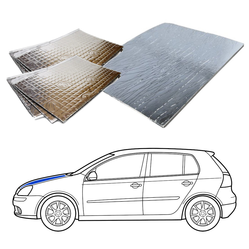 Ljudisoleringsmaterial för motorhuv till halvkombi, inklusive flera plattor.