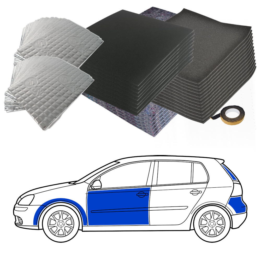 Produkten innehåller ljudisoleringsmaterial för halvkombi och installationsillustration.