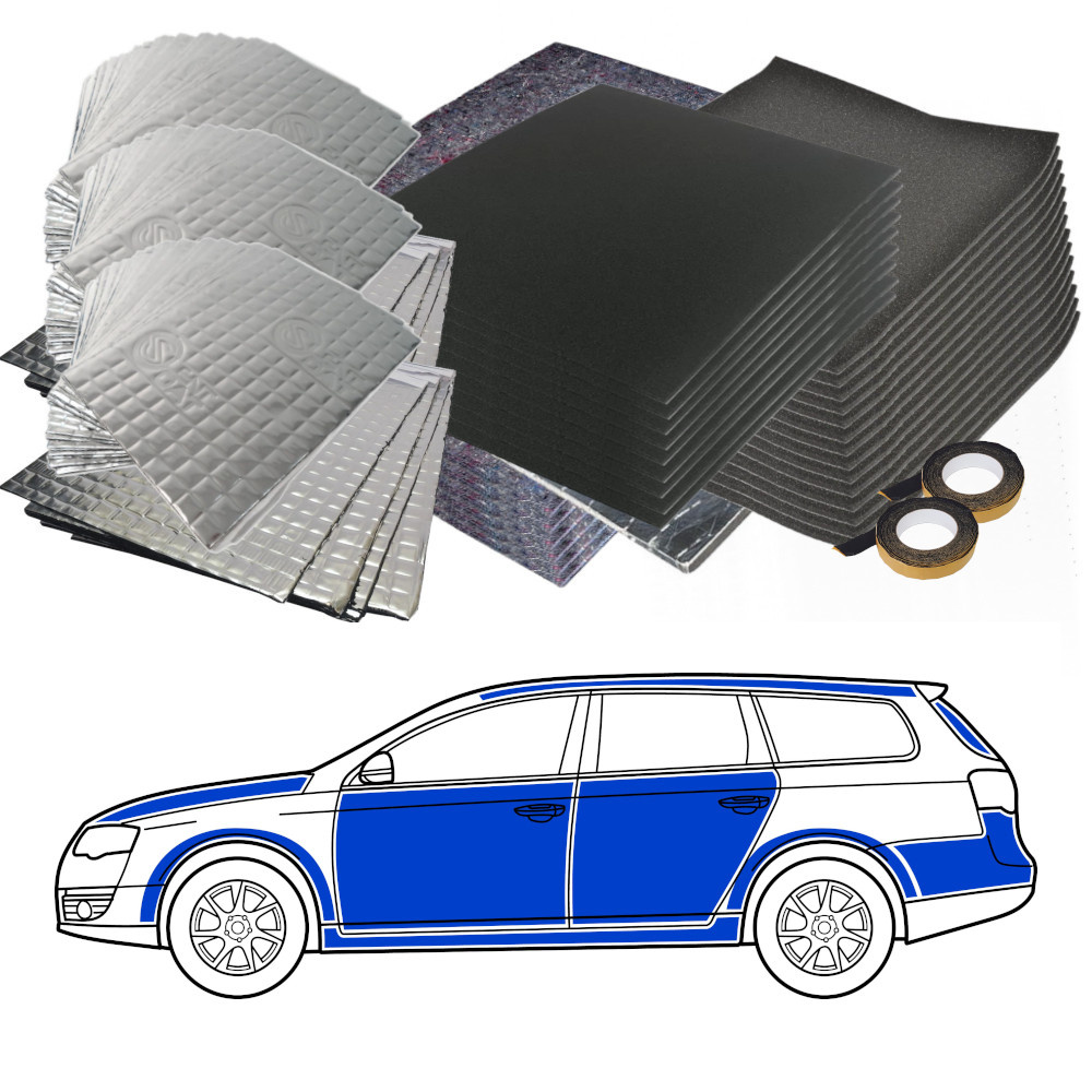 Ljudisoleringsmaterial för kombi, inklusive plattor och tejp.