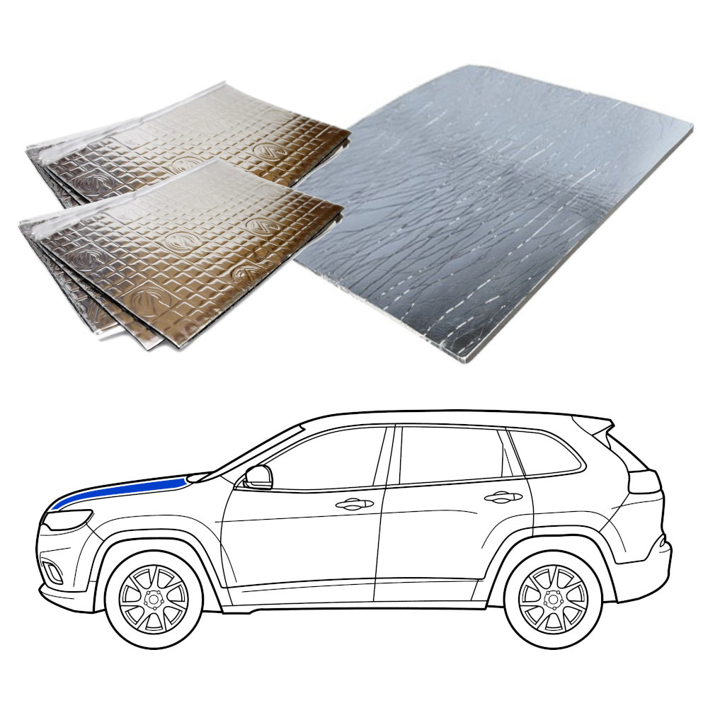 Ljudisoleringsmaterial för SUV, inklusive arkar för motorhuv.
