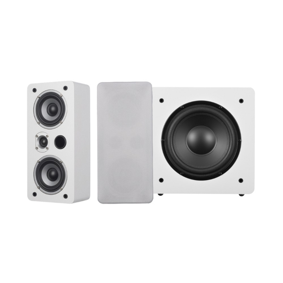 Dynavoice Magic LCR-4 med Challenger Sub 8 2.1 högtalarpaket, vit