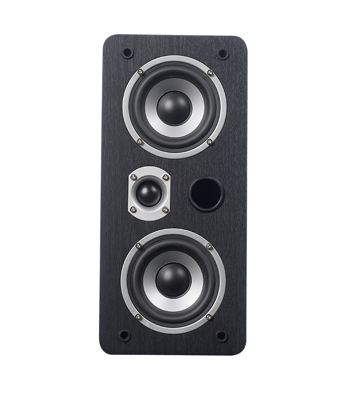 Högtalare med två basar och en diskant, svart finish.