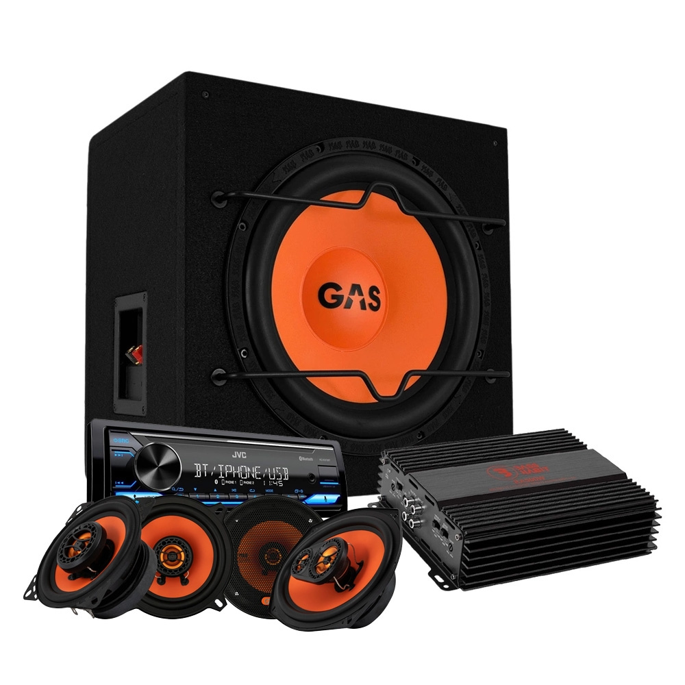 GAS MAD B1-112 helhetspaket med JVC KD-X382BT och MAD X1-högtalare