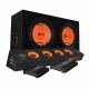 GAS MAD B1-212 baspaket & MAD PB1-46, raggarpaket Ljudsystem med subwoofers och förstärkare i orange och svart.