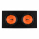 GAS MAD B1-212 SPL-paket med 4-pack MAD PM1-64 Två subwoofers med orange membran i ett svart kabinet.