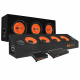 GAS MAD B1-310 & MAD A2-600.1DFL med GAS MAD PB1-48, raggarpaket Ett ljudsystem med subwoofers och förstärkare i svart och orange design.