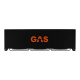 GAS MAD B1-310 baspaket & Play SPL64 raggarplanka med slutsteg Svart högtalare med orange GAS-logotyp, designad för ljudsystem.