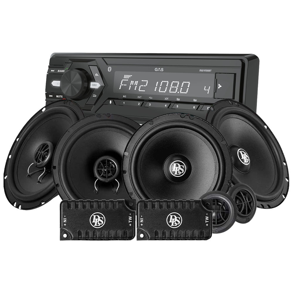GAS MAD M100-BT med DLS fram- och bakhögtalare, bilstereopaket