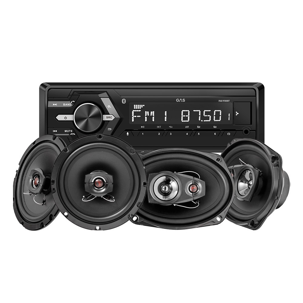 GAS MAD M100-BT bilstereopaket med Bass Habit Rebel-högtalare