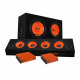 GAS MAD B1-212 med GAS MAD PB1-48, raggarpaket Två subwoofers och flera högtalare i en ljudsystemkonfiguration.
