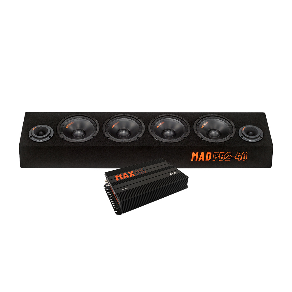 4 högtalare och en förstärkare, kraftfullt ljudpaket för bil.