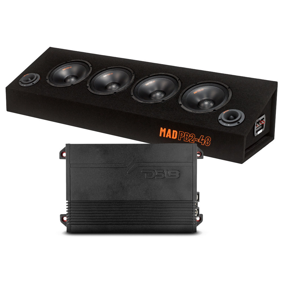 Ett kraftfullt ljudsystem med subwoofare och förstärkare för bil.