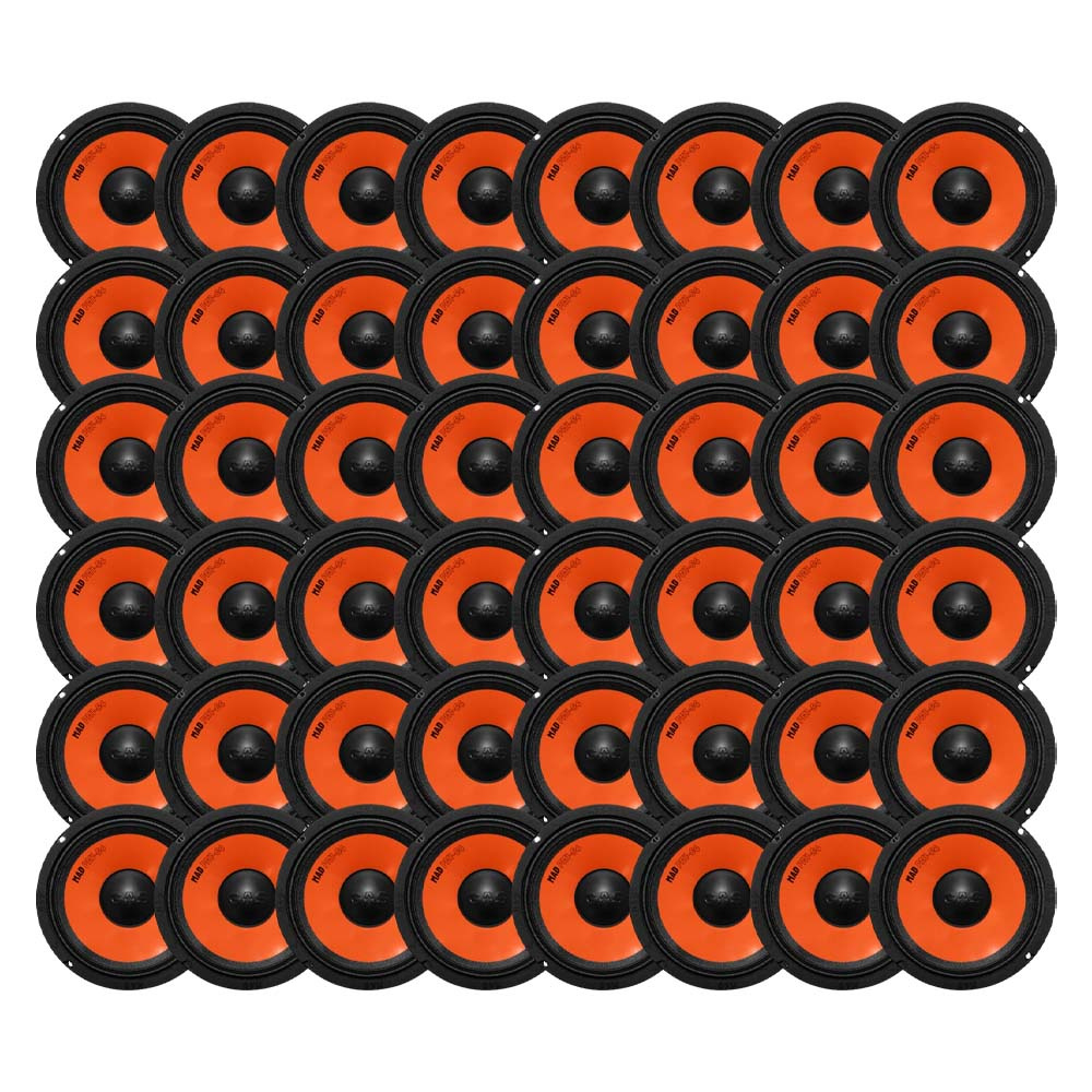 Ett 48-pack 6.5 tums midbas högtalare med svart och orange design.