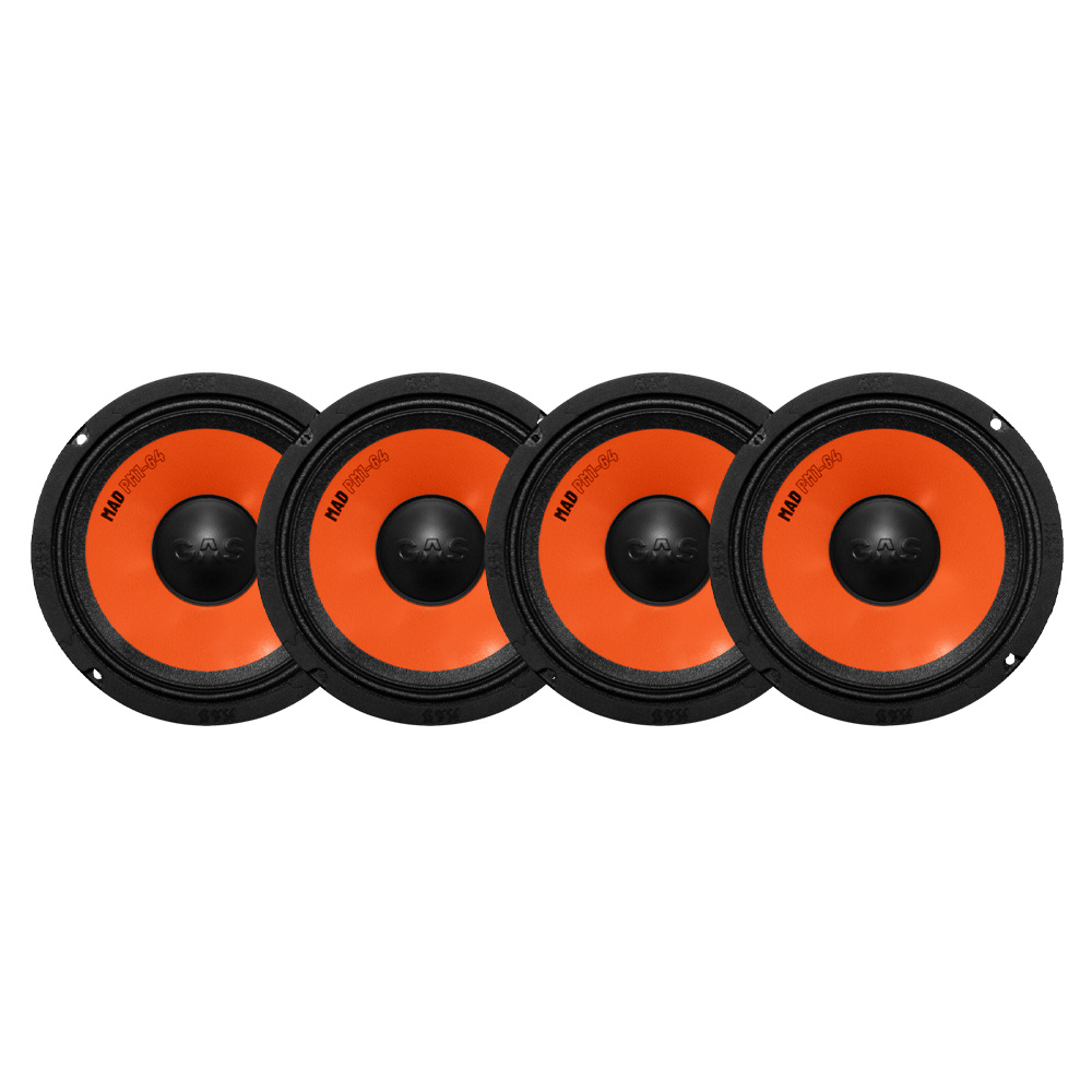 Fyra midbasar med svart och orange design, 6.5 tum.