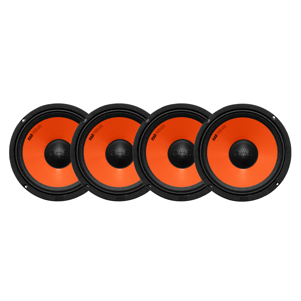 Fyra 8-tums midbaslement med orange membran.